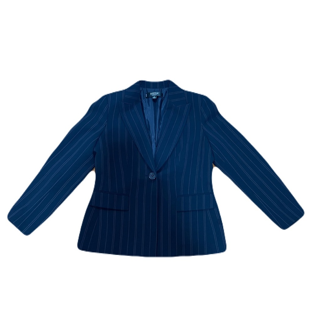 Kasper Classics Petitie Navy Blue Striped Blazer & Skirt Suit Set